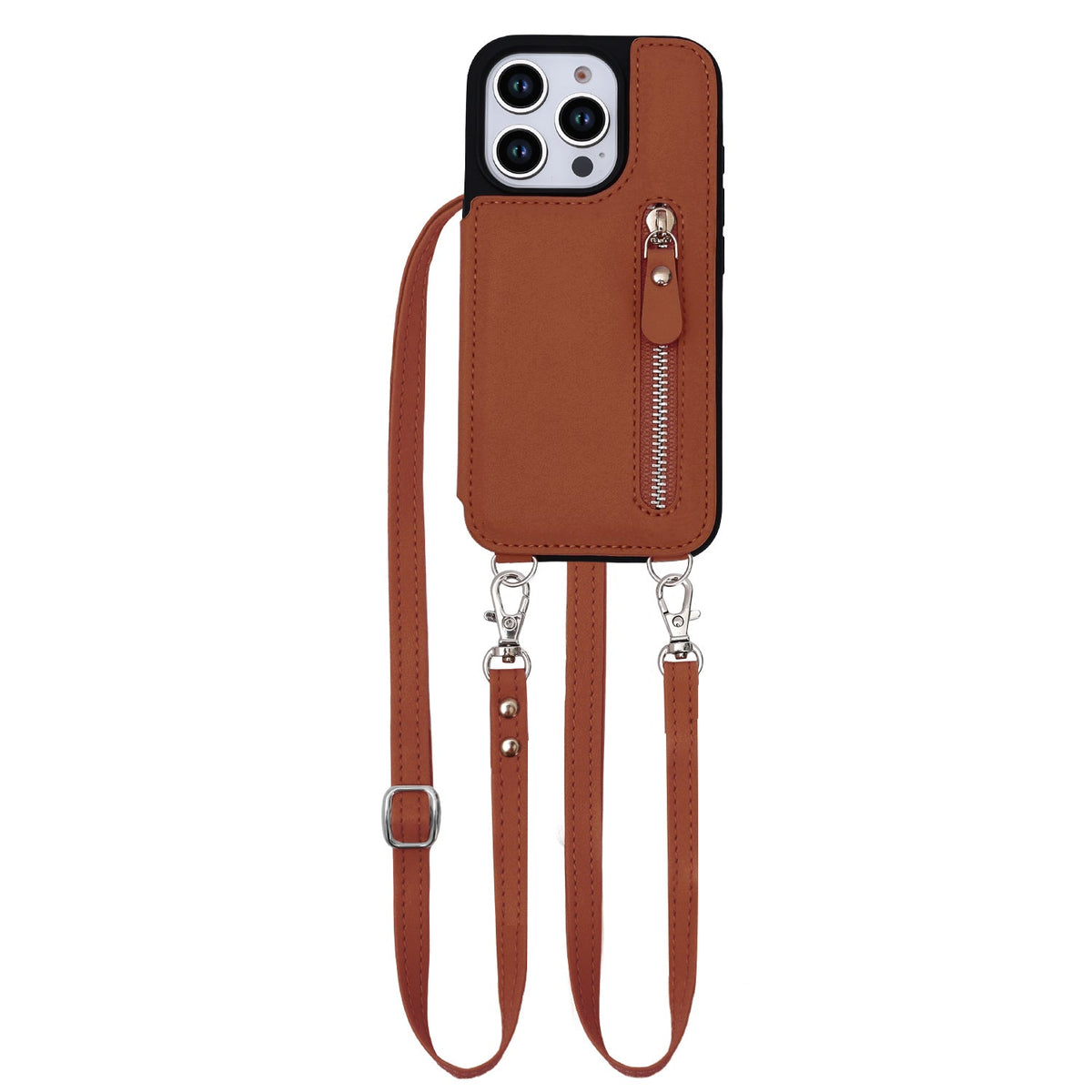 iPhone 16 Pro Hoesje - Bruin - Luxe Back Cover met Telefoonkoord en Rits