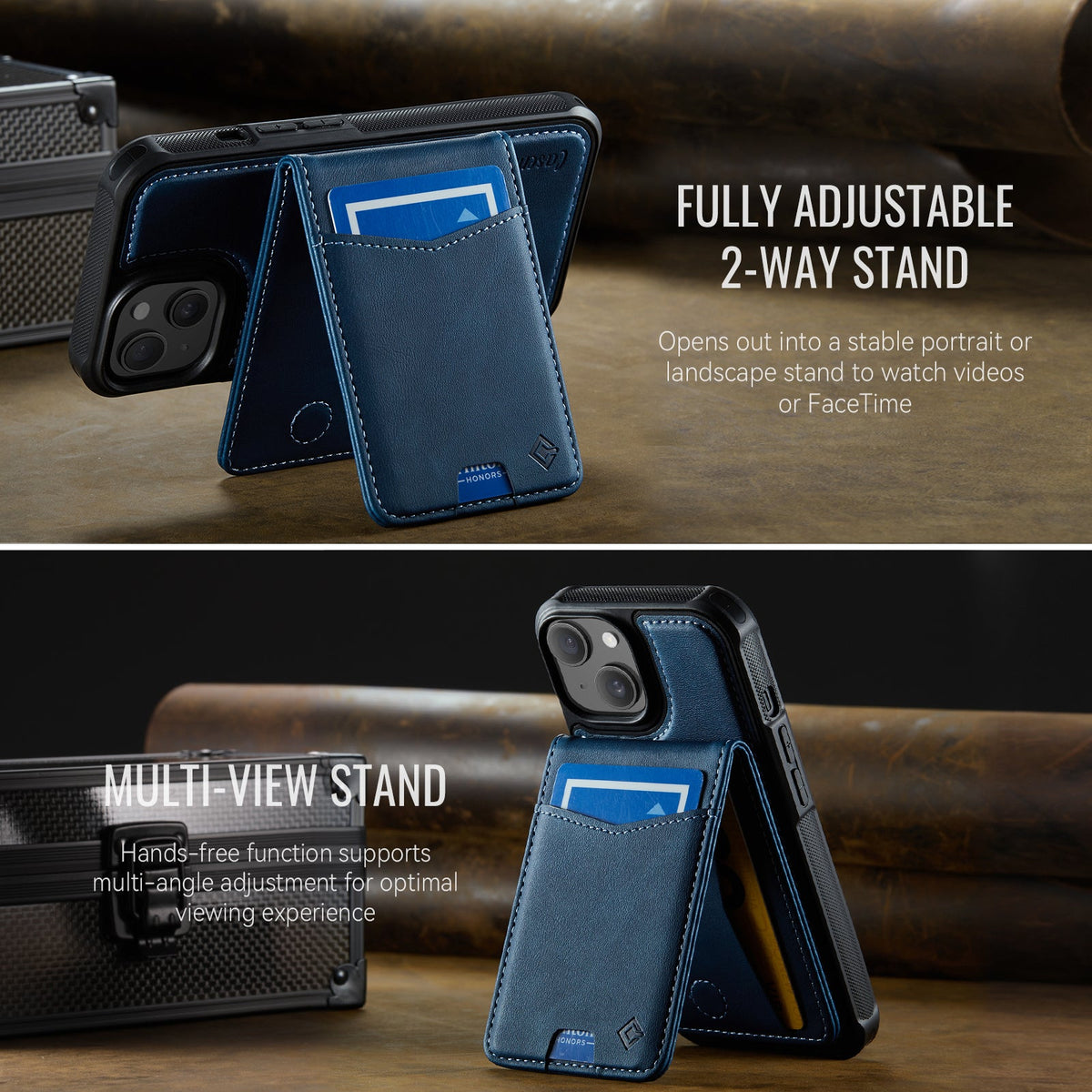 Apple iPhone 14 Case - Navy Blue - MagSafe Back Cover with Pull-Out Card Holder