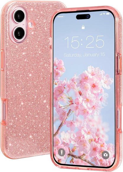 Apple iPhone 16 Plus Hoesje - Roze - Glitter Back Cover
