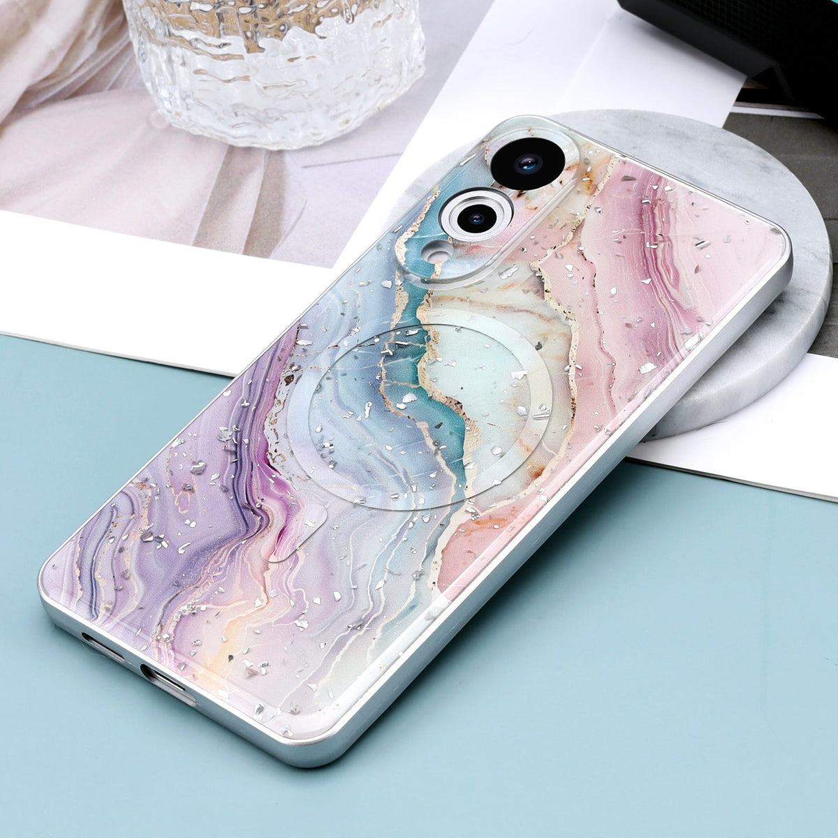 Samsung Galaxy S25 Edge Case - Pink - Marble Glitter MagSafe Back Cover