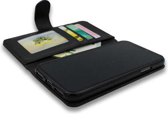 Apple iPhone 12 Hoesje - Zwart - Glitter Luxe Bookcase met Rits