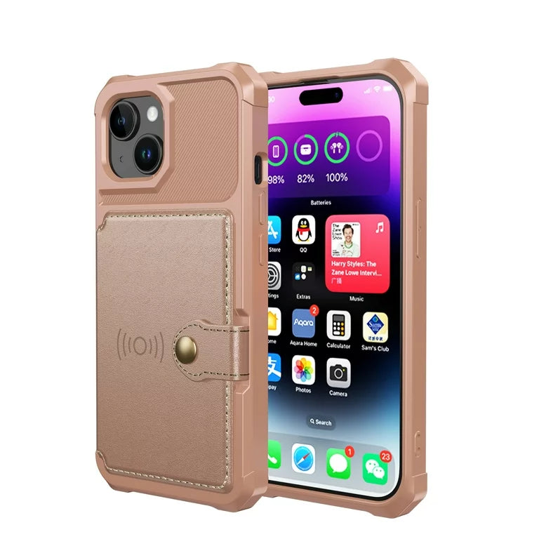 iPhone 15 Plus Hoesje - Rosegoud - Back Cover met RFID Kaarthouder