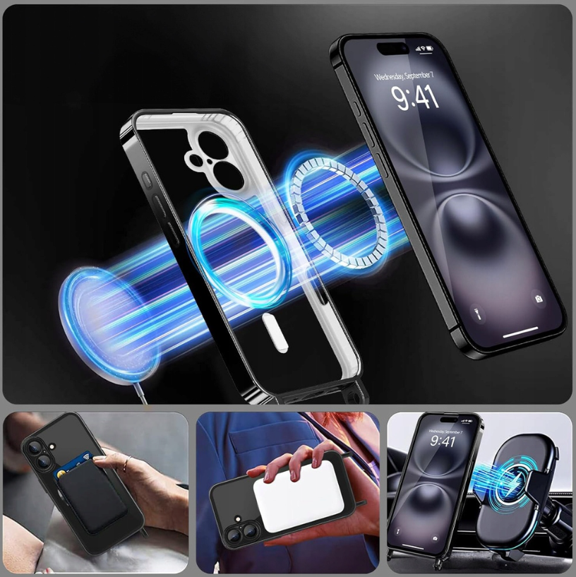iPhone 17 Hoesje - Zwart - Siliconen MagSafe Back Cover met Telefoonkoord