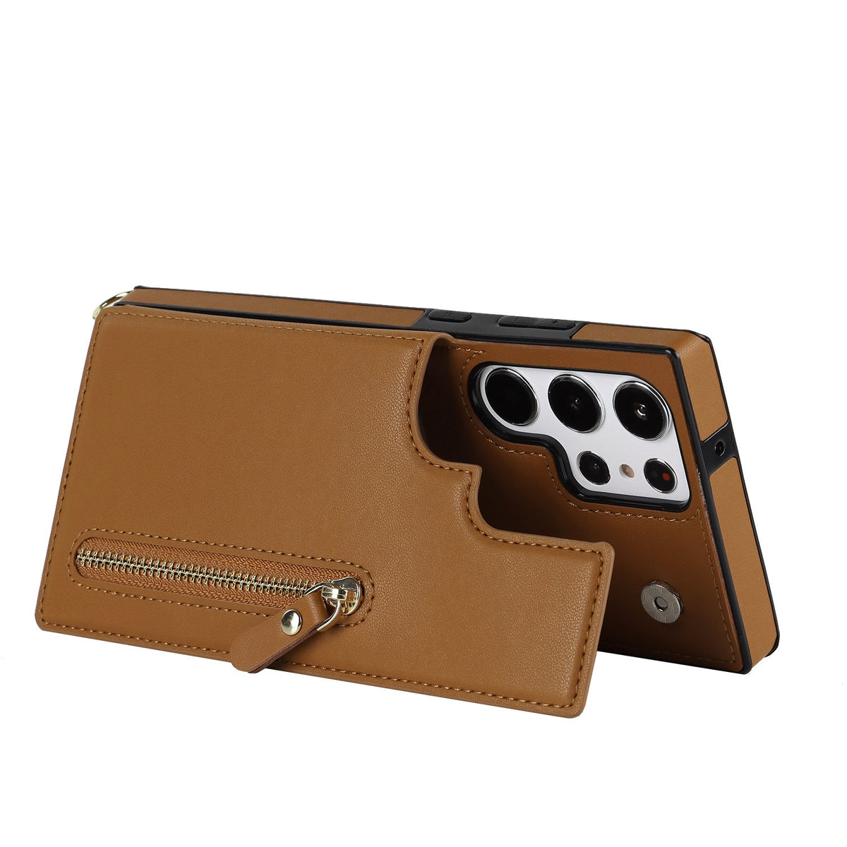 Samsung Galaxy S23 Ultra Hoesje - Bruin - Luxe Back Cover met Telefoonkoord en Rits