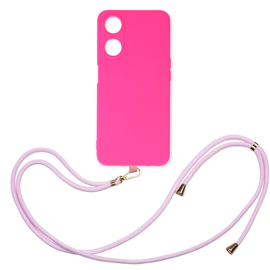 Oppo A58 Hoesje - Roze - Siliconen Back Cover met Telefoonkoord