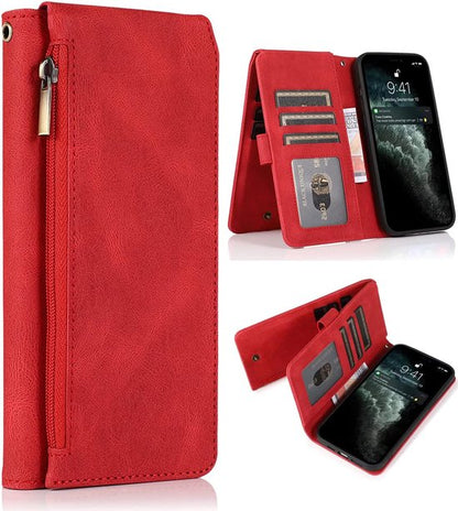 Apple iPhone 13 Pro Hoesje - Rood - Extra Stevige Luxe Bookcase met Rits en Vakken