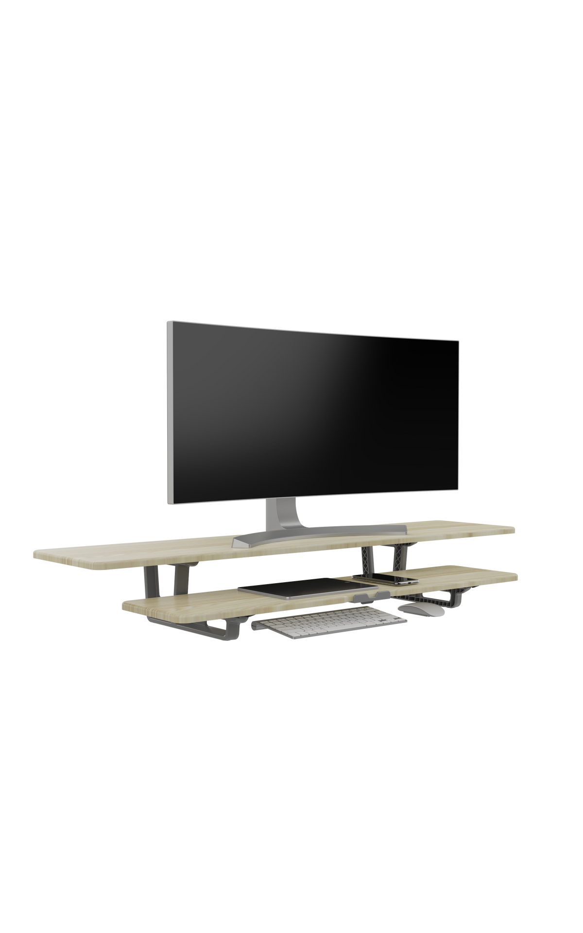 Casemania Monitorstandaard met Telefoonhouder - Licht Bruin - Beeldscherm Verhoger voor 2 Monitoren - Tweelaags Monitor Standaard met Opbergplank - Extra Brede Bureauverhoger - Beeldschermstandaard - Bureau Organizer voor Thuiswerkplek en Kantoor