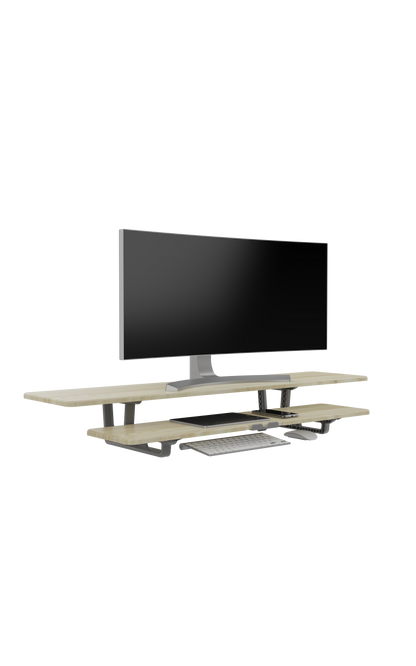 Casemania Monitorstandaard met Telefoonhouder - Licht Bruin - Beeldscherm Verhoger voor 2 Monitoren - Tweelaags Monitor Standaard met Opbergplank - Extra Brede Bureauverhoger - Beeldschermstandaard - Bureau Organizer voor Thuiswerkplek en Kantoor