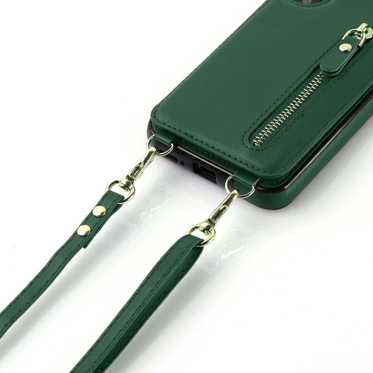 Apple iPhone 16 Pro Max Hoesje - Groen - Luxe Back Cover met Telefoonkoord en Rits