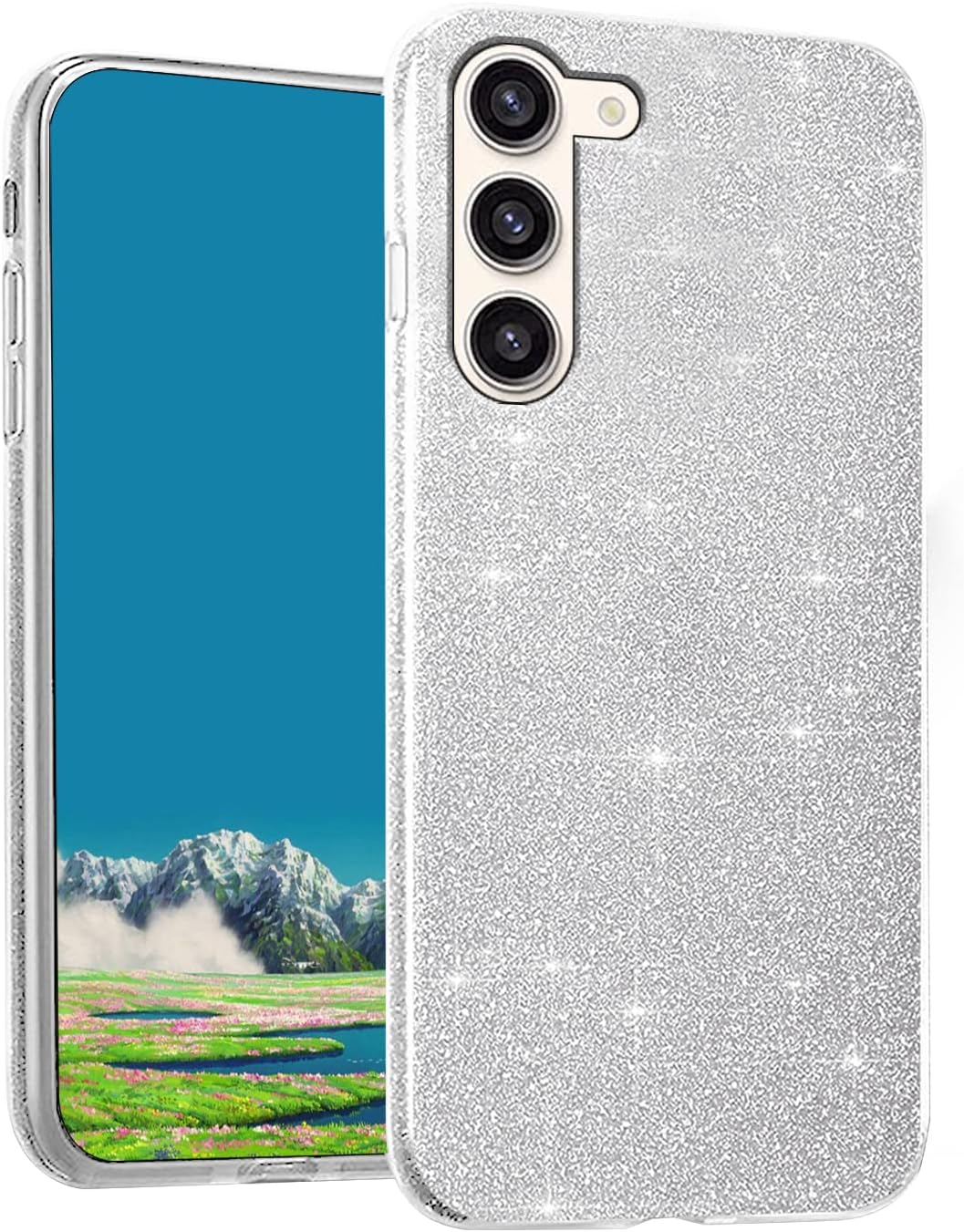 Samsung Galaxy S24 Plus Hoesje - Zilver - Glitter Back Cover