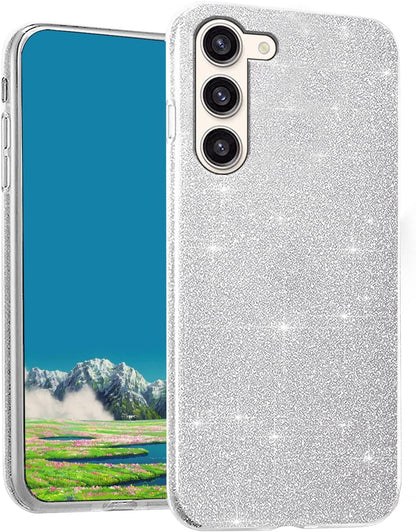 Samsung Galaxy S24 Plus Hoesje - Zilver - Glitter Back Cover