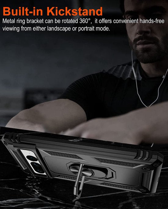 Google Pixel 7 Pro Hoesje - Zwart - Armor Kickstand Back Cover