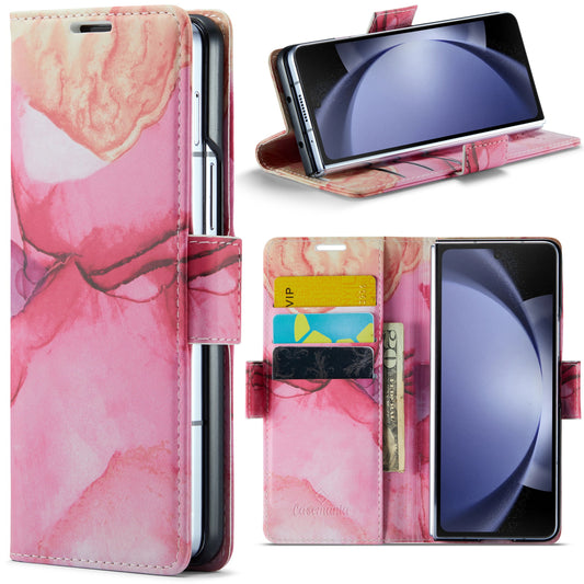 Samsung Galaxy Z Fold 5 Hülle - Pink Rhodonite - Marmor-Portemonnaie-Klapphülle mit Kartenfach