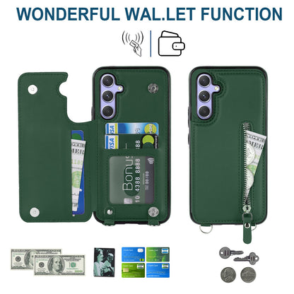 Samsung Galaxy A55 Hoesje - Groen - Luxe Back Cover met Telefoonkoord en Rits