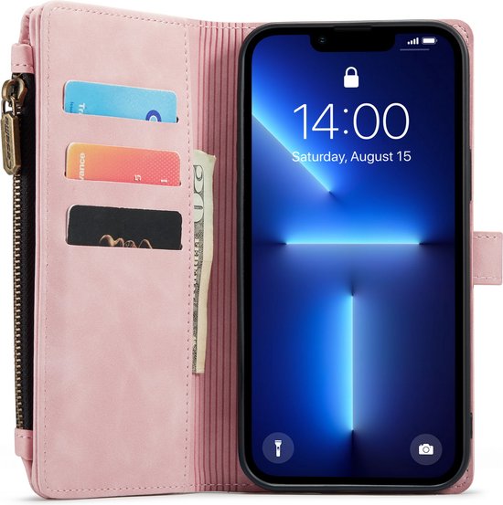 Apple iPhone 13 Pro Max Hoesje - Pale Pink - Luxe Bookcase met Rits