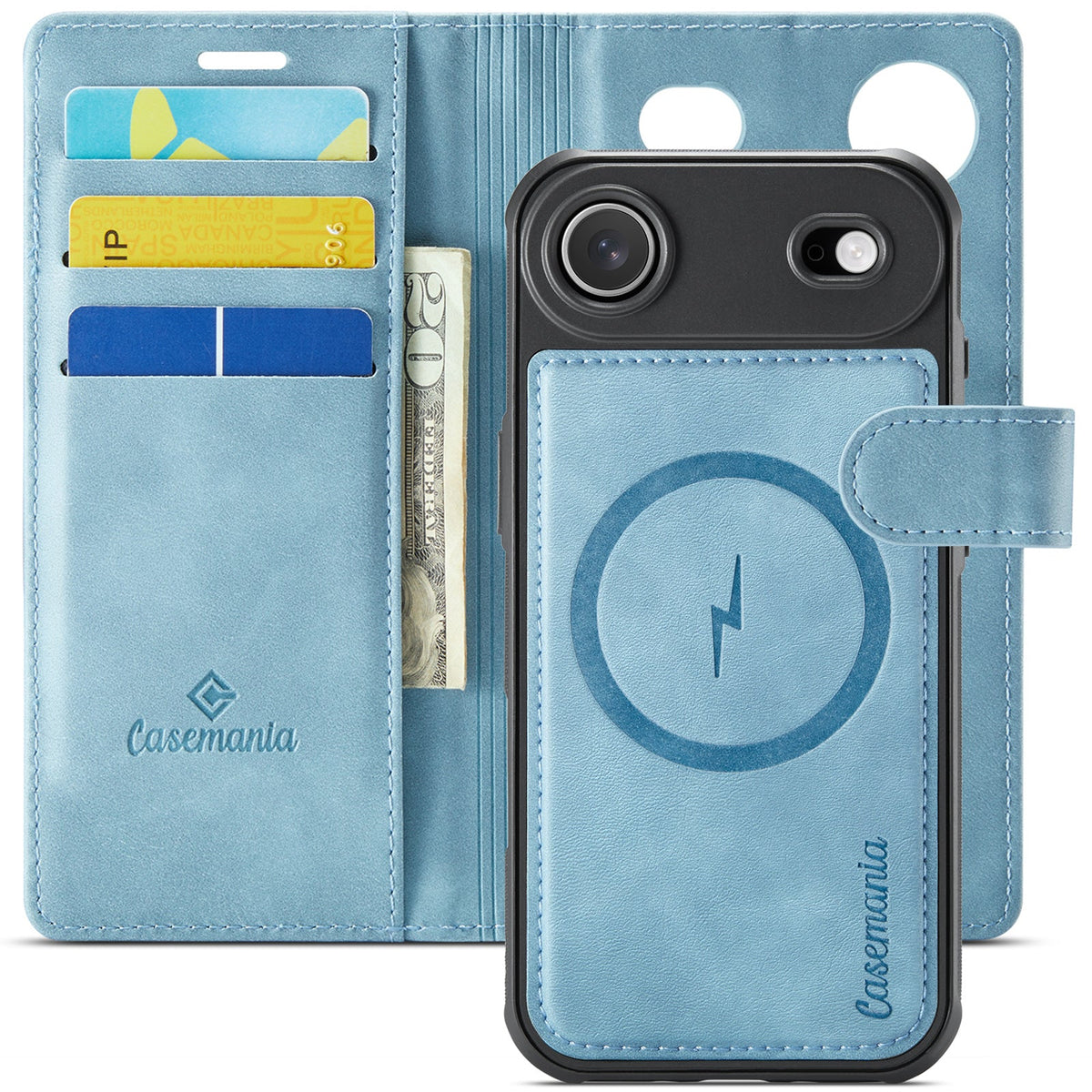 Apple iPhone Air Hülle - Aqua Blue - Luxus-2-in-1-MagSafe-Klapphülle mit Kartenfach