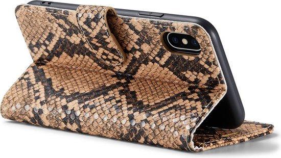 iPhone X / XS Hoesje - Beige - Luxe Slangen Bookcase