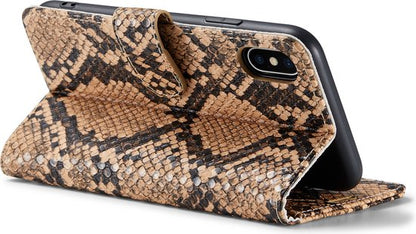iPhone X / XS Hoesje - Beige - Luxe Slangen Bookcase