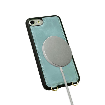 Apple iPhone 7 Case - Aqua Blue - Back Cover with Mirror, Sliding Card Holder and Phone Strap
