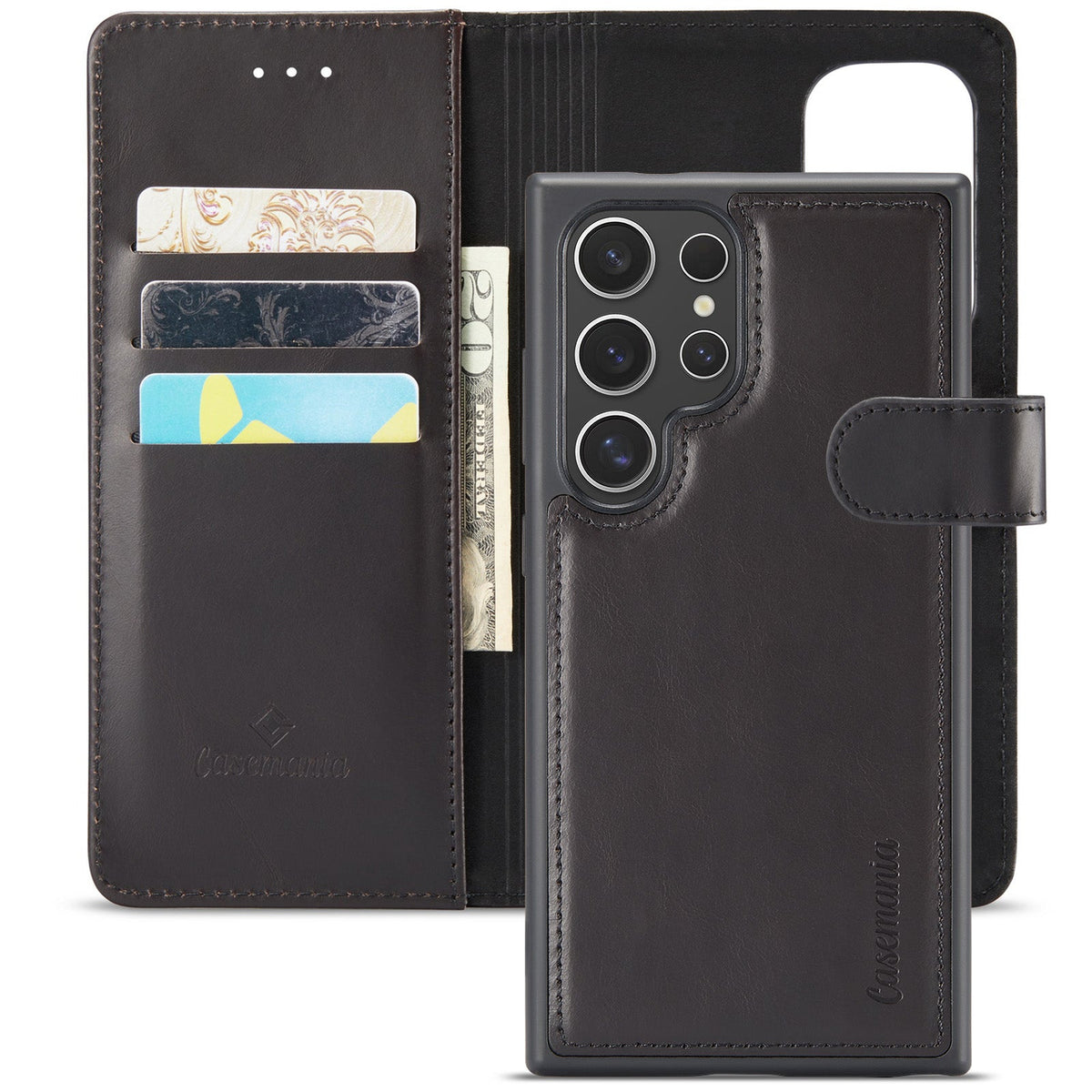 Samsung Galaxy S24 Ultra Case - Charcoal Gray - Genuine Leather 2-in-1 Wallet Case