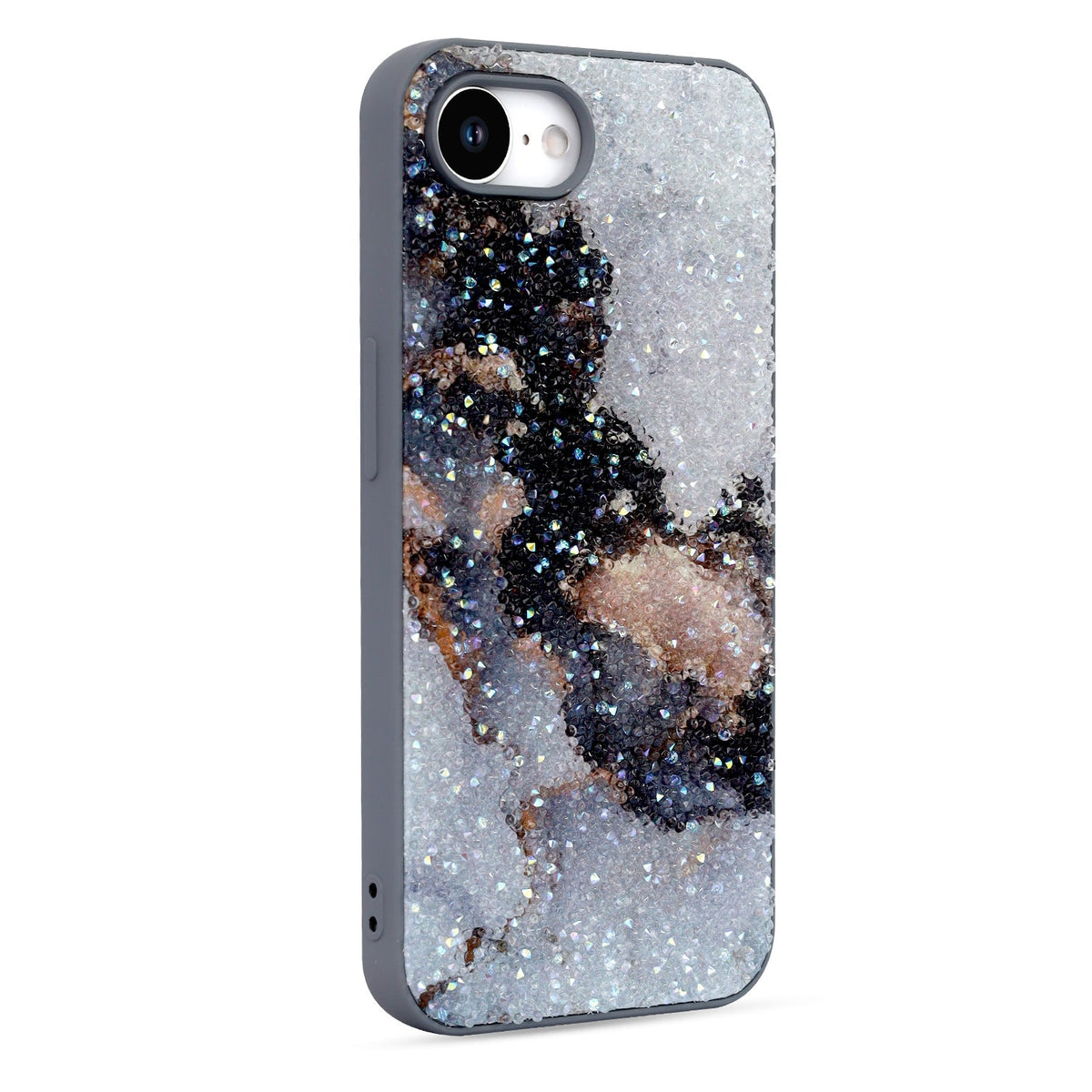 Apple iPhone 16e Hoesje - Grijs - Marmer Diamant Glitter Back Cover
