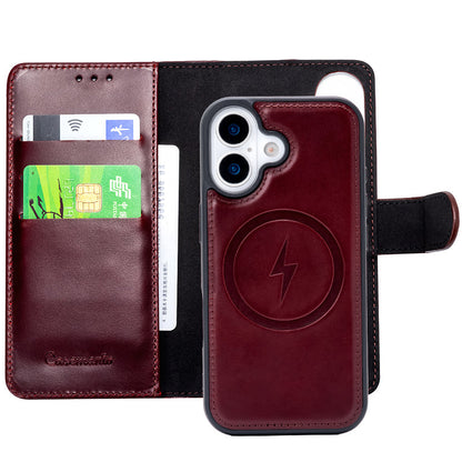 Apple iPhone 17 Hülle - Burgundy Red - Echtleder MagSafe Klapphülle mit Kartenfach