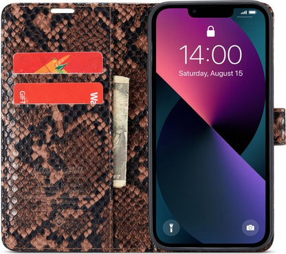 Apple iPhone 13 Pro Max Hoesje - Bruin - Slangen Bookcase