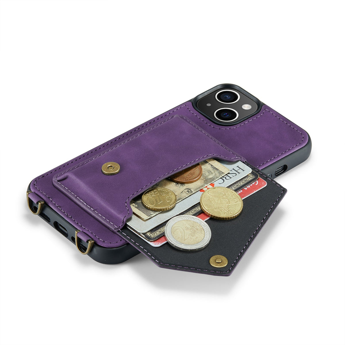Apple iPhone 15 Hoesje - Dark Purple - Luxe Back Cover met Telefoonkoord