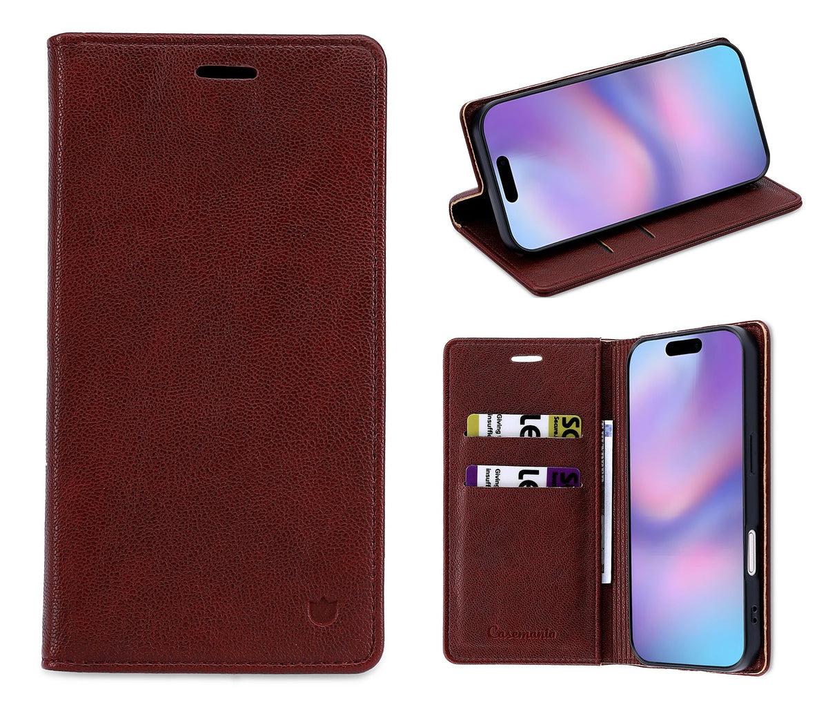 Apple iPhone 14 Hoesje - Burgundy Red - Dunne Leather-look Back Cover