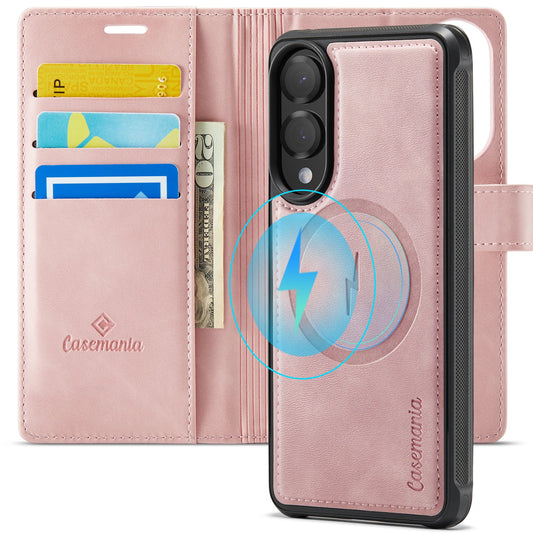 Samsung Galaxy S25 Edge Hülle - Pale Pink - Luxus-2-in-1-MagSafe-Klapphülle mit Kartenfach