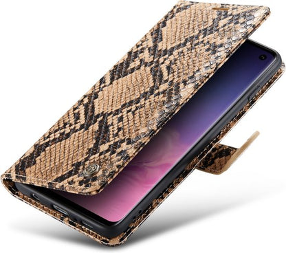 Samsung Galaxy S10+ Hoesje - Beige - Luxe Slangen Bookcase