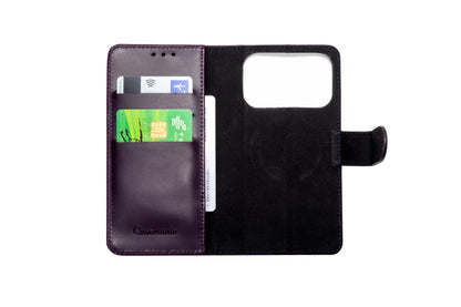 Apple iPhone 17 Pro Hoesje - Dark Purple - Echt Leren MagSafe Bookcase