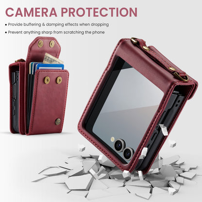 Samsung Galaxy Z Flip 7 Hoesje - Burgundy Red - Portemonnee Bookcase met Telefoonkoord