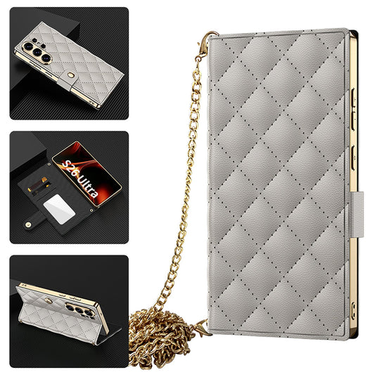 Samsung Galaxy S26 Ultra Hoesje - Grijs - Kunstleren Crossbody Book Case met Pasjeshouder