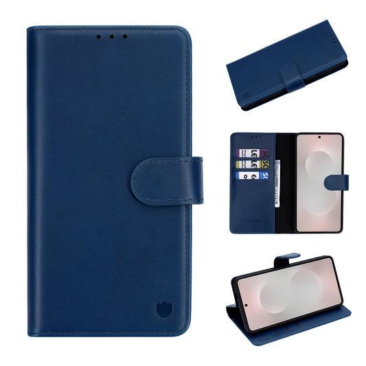 Coque Samsung Galaxy S26 - Navy Blue - Étui portefeuille en cuir véritable