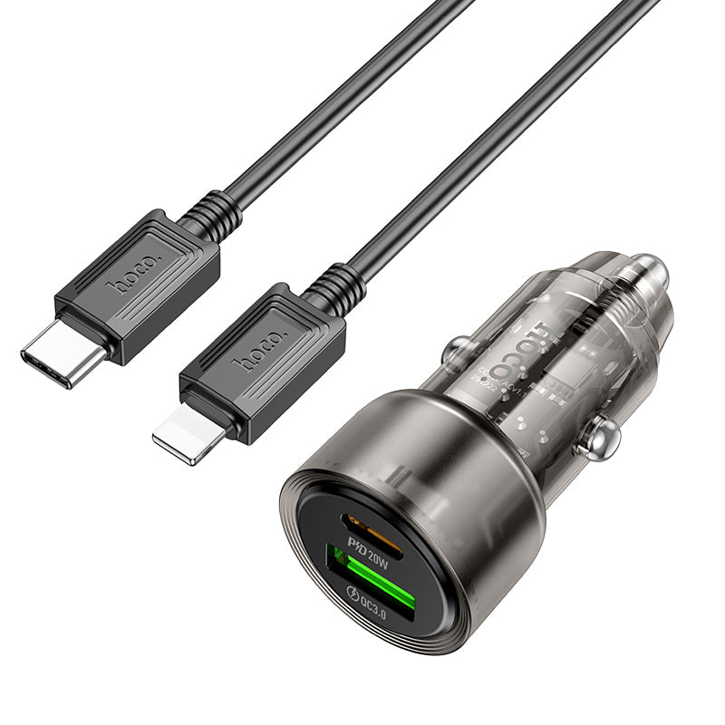 Hoco 38W Car Charger with Lightning Cable 1m - Black