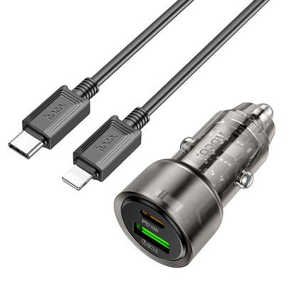 Hoco 38W Car Charger with Lightning Cable 1m - Black
