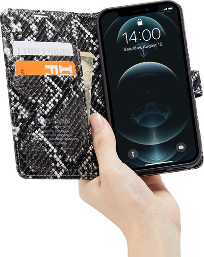 Apple iPhone 12 Hoesje - Zwart - Slangen Bookcase