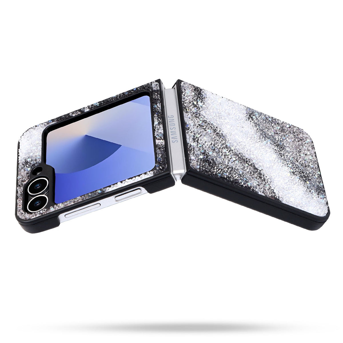 Samsung Galaxy Z Flip 6 Hoesje - Zwart - Diamant Marmer Glitter Back Cover