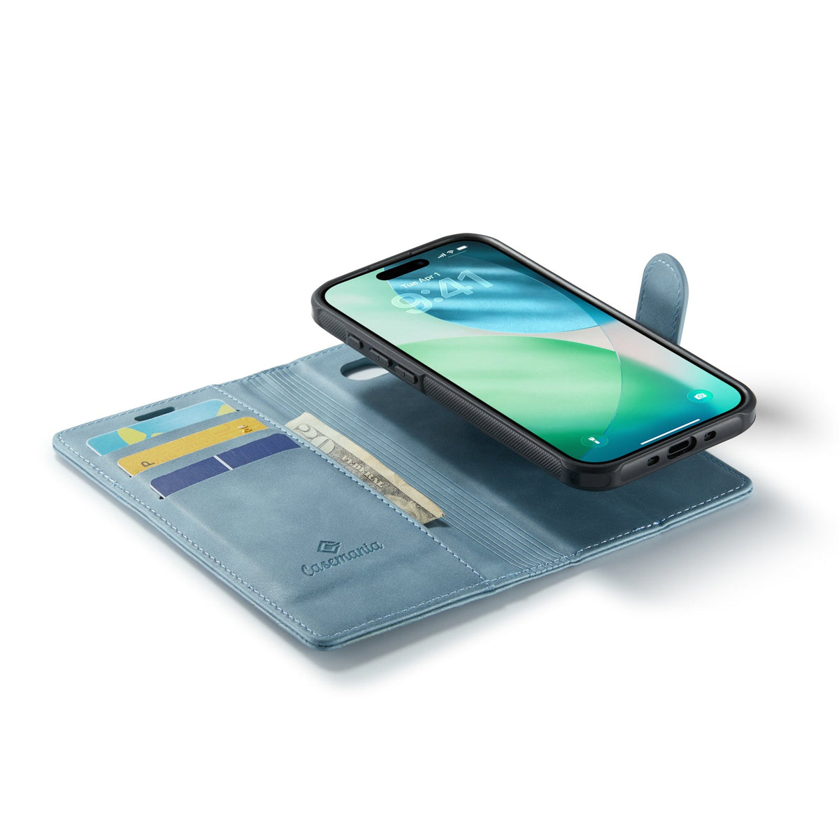 Apple iPhone Air Hülle - Aqua Blue - Luxus-2-in-1-MagSafe-Klapphülle mit Kartenfach