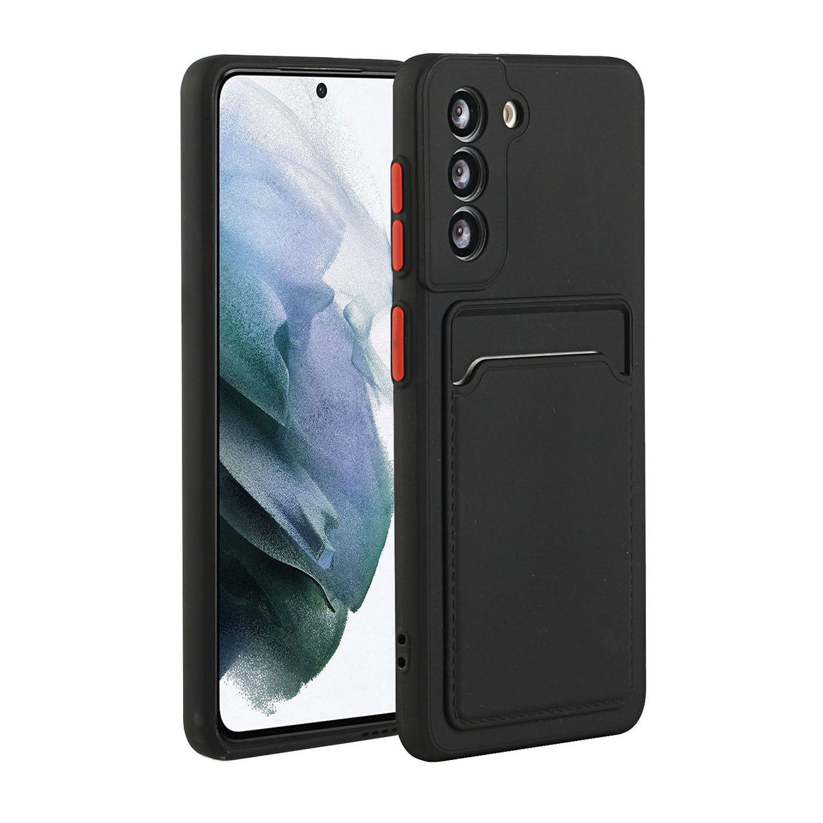 Samsung Galaxy S22 Plus Hoesje - Zwart - Siliconen Back Cover met Pasjeshouder