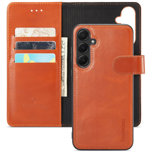 Samsung Galaxy A55 Case - Sienna Brown - Genuine Leather 2-in-1 Wallet Case