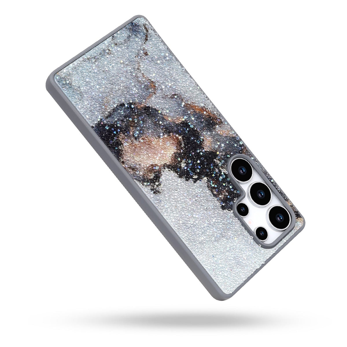 Samsung Galaxy S22 Ultra Hoesje - Grijs - Diamant Marmer Glitter Back Cover