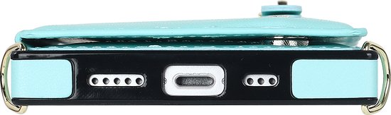 Apple iPhone 14 Plus Hoesje - Turquoise - Luxe Back Cover met Telefoonkoord en Rits