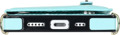 Apple iPhone 14 Case - Turquoise - Luxury Back Cover with Phone Strap and Zipper