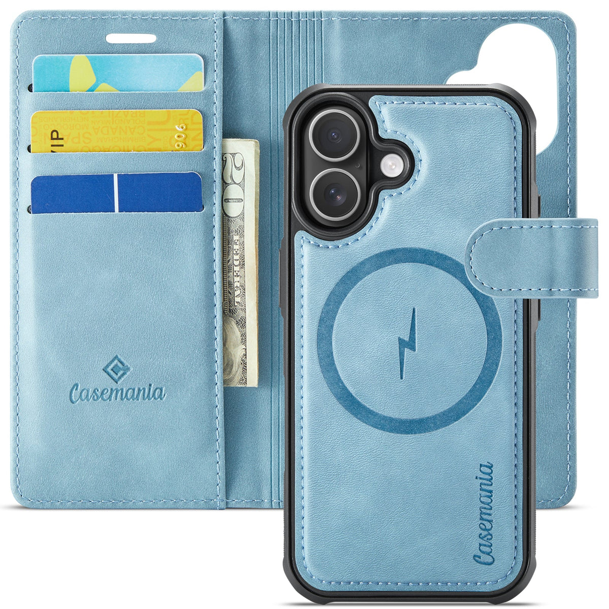 Apple iPhone 17 Hülle - Aqua Blue - Luxus-2-in-1-MagSafe-Klapphülle mit Kartenfach