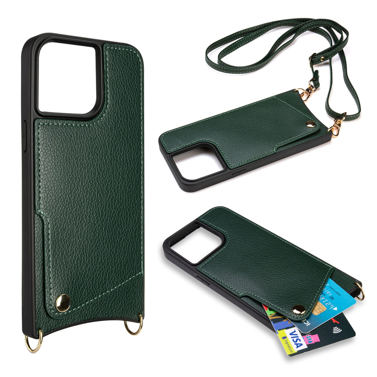 Apple iPhone 15 Pro Hülle - Grün - Backcover mit Handschlaufe und Handykette