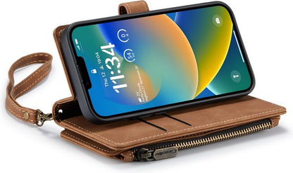 iPhone 14 Plus Case - Sienna Brown - Luxury Wallet Case with Zip