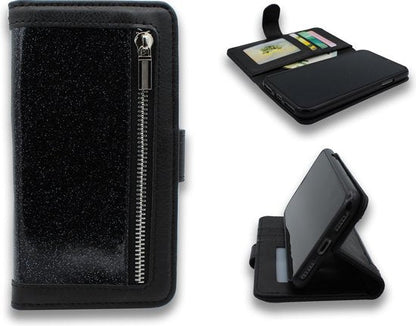 Samsung Galaxy S20 Plus Hoesje - Zwart - Glitter Luxe Bookcase met Rits