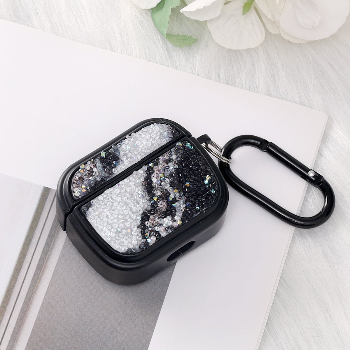 Apple AirPods 3 Hoesje - Diamant Marmer Glitter met Ring - Zwart